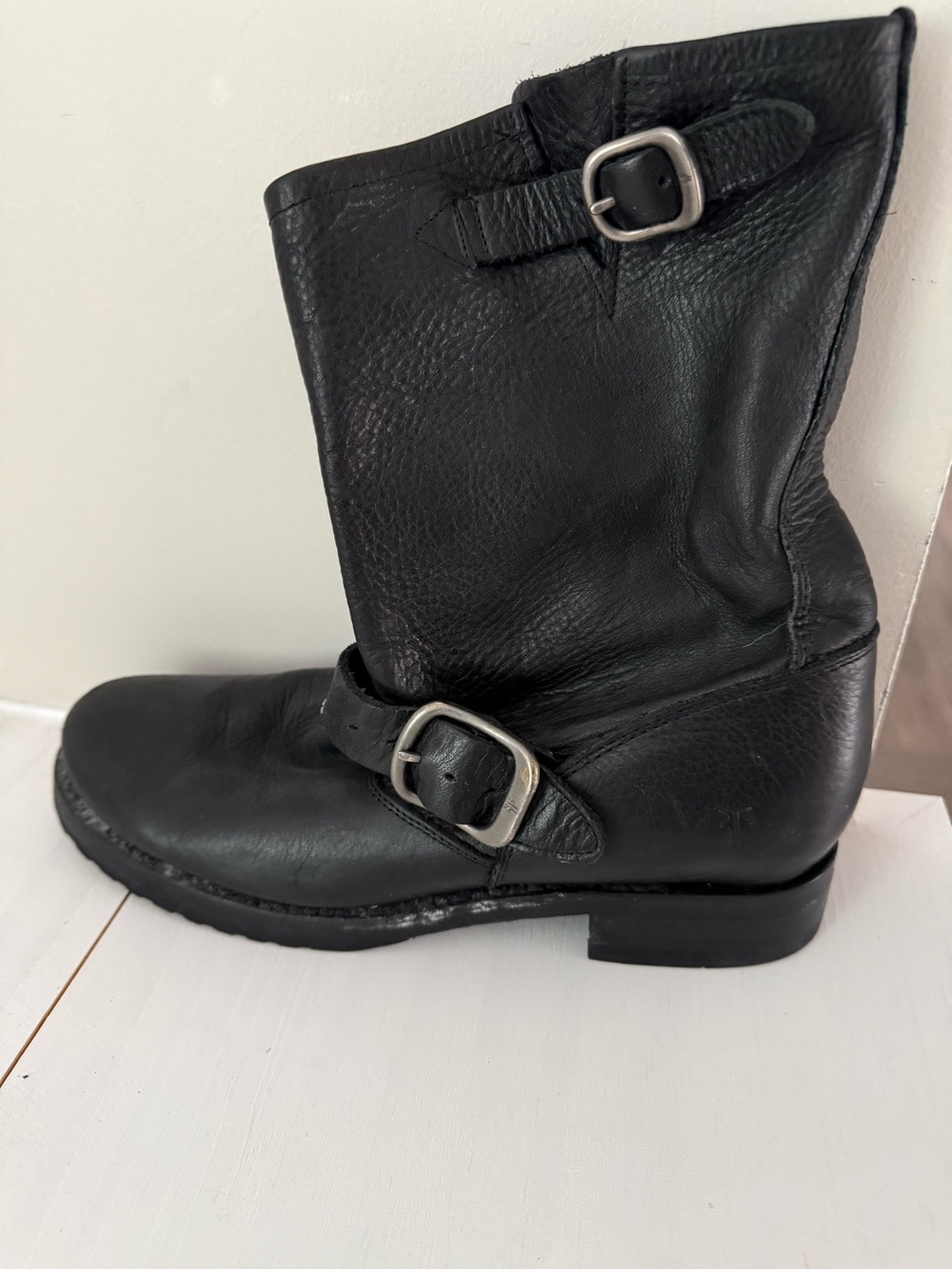 Frye Black Leather Buckle Boots - Women